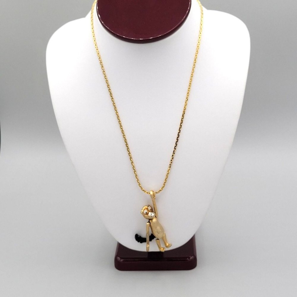 Pan Signed Monkey Pendant Gold Tone Cable Link Chain Fashion Necklace 19 in
